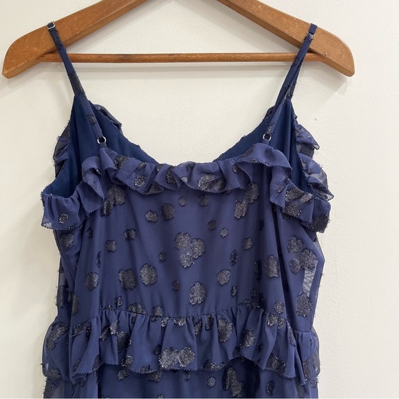 Michael Michael Kors Printed Jacquard Ruffled Midi Dress True Navy Blue Large - Picture 8 of 13